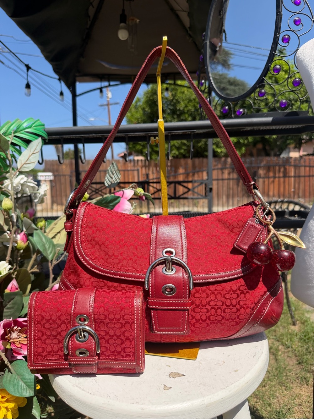 Soho y2k Red Signature Jacquard Shoulder Bag with Matching Wallet